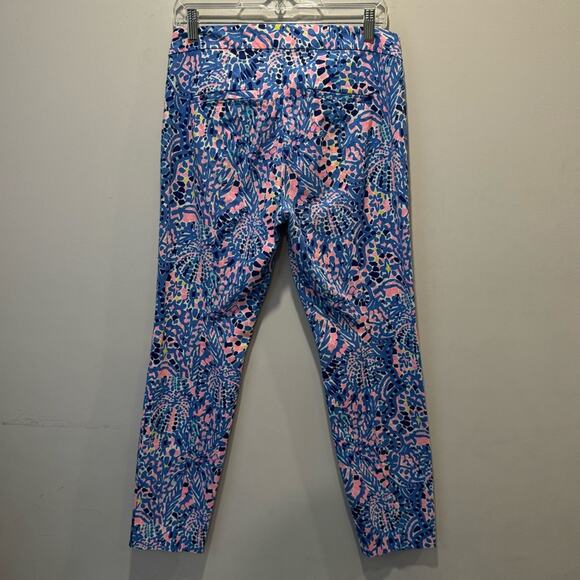 🍁 Lilly Pulitzer Kelly Skinny Ankle Pull On Skinny Pants Sz 8 Blue Pink - Picture 2 of 12